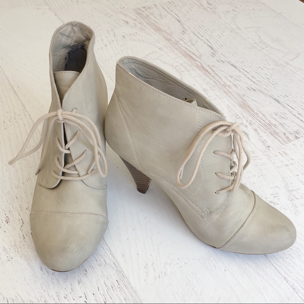Ivory lace up bootie with stacked heel